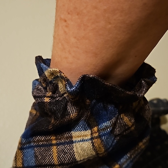 Simply Couture Top Button Up Flannel Plaid shirt Distressed Denim - Picture 5 of 11